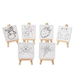 Square Canvas Drawing Board 10x10cm with Assorted Prints and Wooden Easel - Keep Smiling