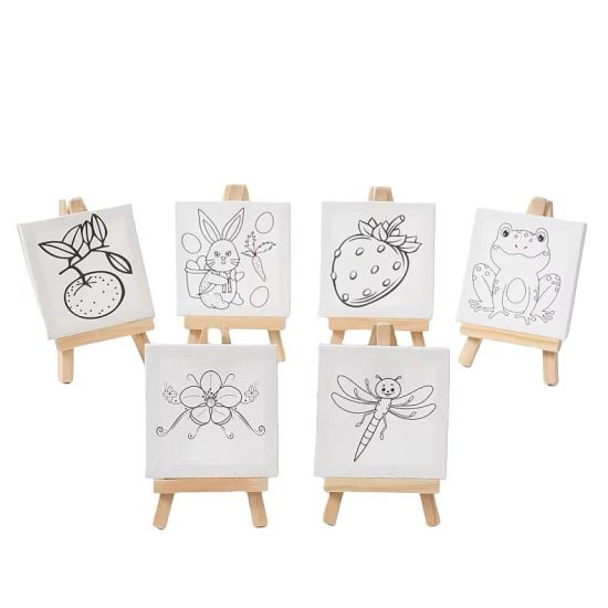 Square Canvas Drawing Board 10x10cm with Assorted Prints and Wooden Easel - Keep Smiling