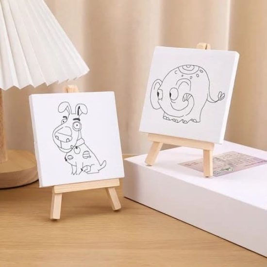 Square Canvas Drawing Board 10x10cm with Assorted Prints and Wooden Easel - Keep Smiling