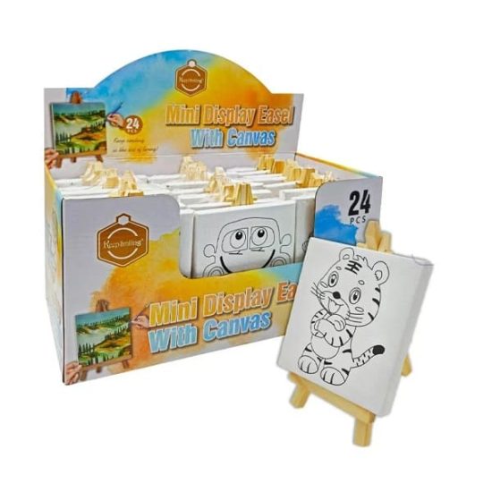 Square Canvas Drawing Board 10x10cm with Assorted Prints and Wooden Easel - Keep Smiling