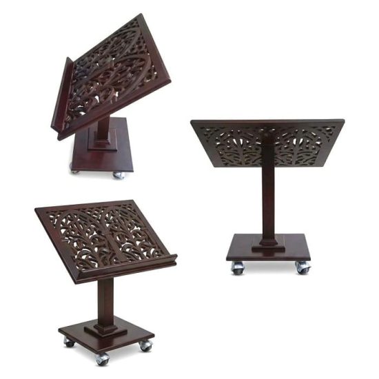 Wooden Quran Stand with Carved Decorations and Wheels for Floor Use SIMBA Wooden Quran Stand with Carved Decorations and Wheels for Floor Use SIMBA