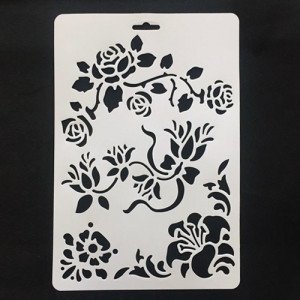 Stencil Of Artwork Flowers And Tree Leaves KEEP SMILING A4