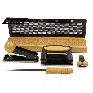 Office Set Beige Wood and Black Metal 5 PCs