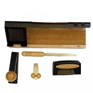 Office Set Beige Wood and Black Metal 5 PCs with Phone Holder