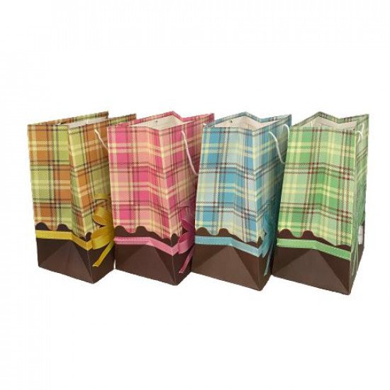 كيس هدايا ورق كاروهات و فيونكه 45x32x22 سم عدة الوان