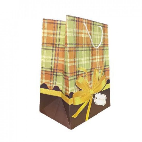 كيس هدايا ورق كاروهات و فيونكه 45x32x22 سم عدة الوان