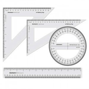 Set of 4 Pieces Triangle 2 Pieces Circular Protractor And Ruler Transparent 