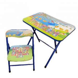 Metal Table and Chair Set Chicken Blue