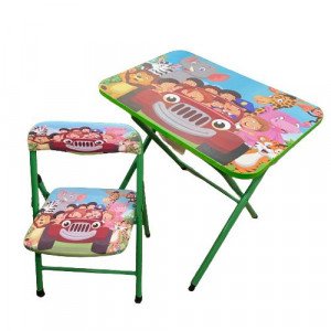 Metal Table and Chair Set Baby and Animal Car Green