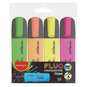 Highlighter Marker KEYROAD Chisel Tip 4 Fluo Colors