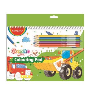 Sketchbook Set With Coloring Book, Wooden Colors And Stickers For Children KEYROAD Transports