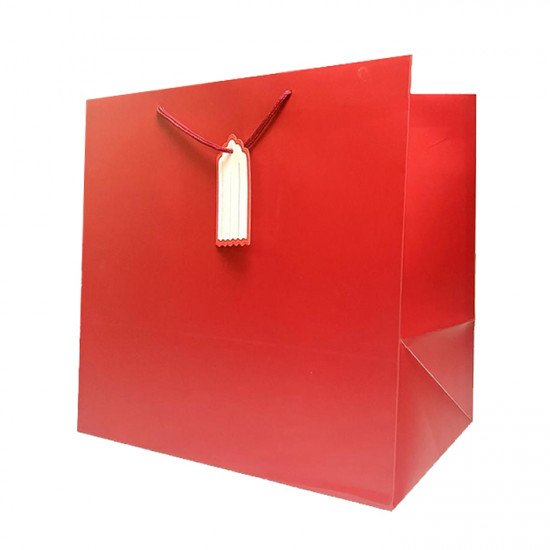 كيس هدايا ورق 35x35x24سم مع كرت عنابي
