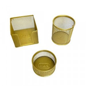 Desk Set 3 Pieces Of Metal Gold Mesh MAS