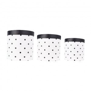 Cylindrical Gift Box Set Of 3 Sizes, White Dotted Black