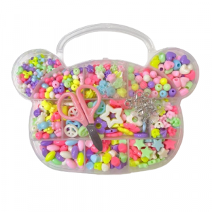 Various Beads Divided Box Teddy Bear Shape With Tools