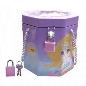 Metal Children's Piggy Bank With Lock And Handle Polygonal Mermaid Shape