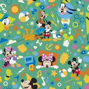 Disney Gift Wrapping Paper 2m x 70cm Mickey Mouse Characters Green