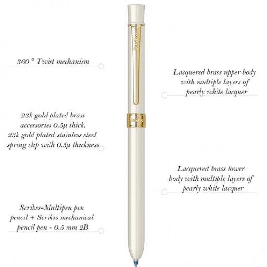 قلم جاف ابيض ذو لونين مع مرسمة كروم مساكة ذهبي 93 تريو سكركس