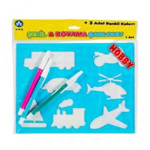 Shablona Transportation Shapes 18 x23 cm ARK With 3 Pens
