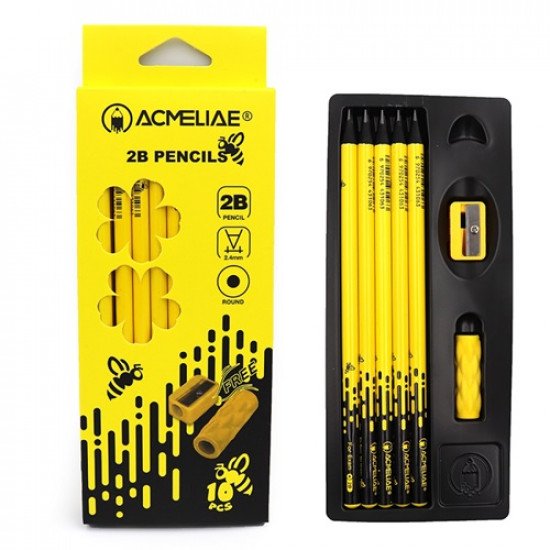 طقم مراسم رصاص 10حبات 2B مع براية وممحاة ACMELIAE 