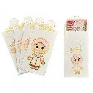 Printed Eid Envelopes Eid Mubarak 5 Pieces Pink Girl Shape