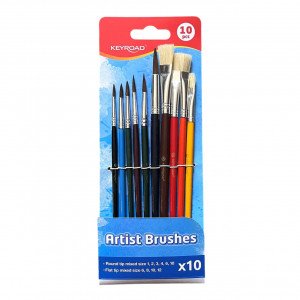 Painting Brushes of 10 Different Sizes Wide &amp; Thin Colored KEYROAD Wood