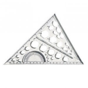 Transparent Plastic Triangle 22 cm With Protractor and Geometric Shapes