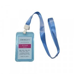  Card Holder Plastic Longitudinal Double Sided With Rope 54×85 mm Transparent Blue