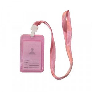  Card Holder Plastic Longitudinal Double Sided With Rope 54×85 mm Transparent Pink