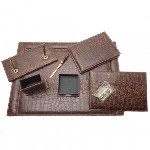 Office Set Brown Luxury Leather 7 PCs Crocodile Design GULPAS 915