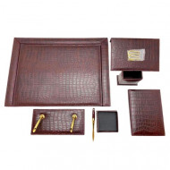 طقم مكتب عودي جلد فاخر 7 قطع تصميم التمساح قولباس 915
