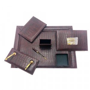 Office Set Burgundy Luxury Leather 7 PCs Crocodile Design GULPAS 915