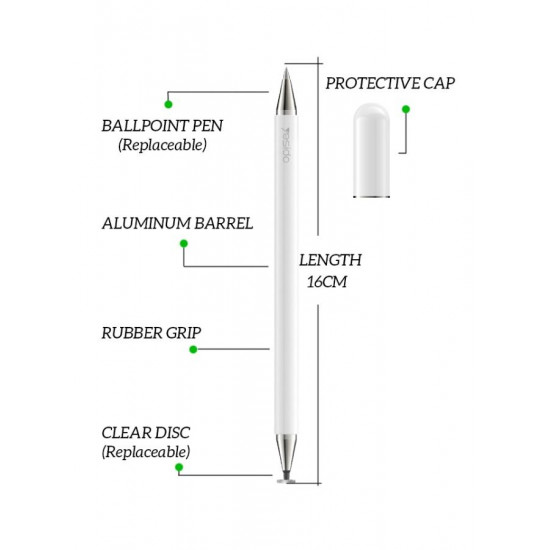 قلم لمس للرسم عالي الدقة أبيض ST04 | Capacitive Stylus Pen