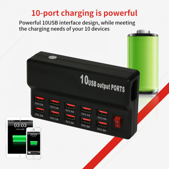 Plugadget الذكية 10 منافذ USB شاحن سريع عالمي محول الطاقة محول شاحن USB
