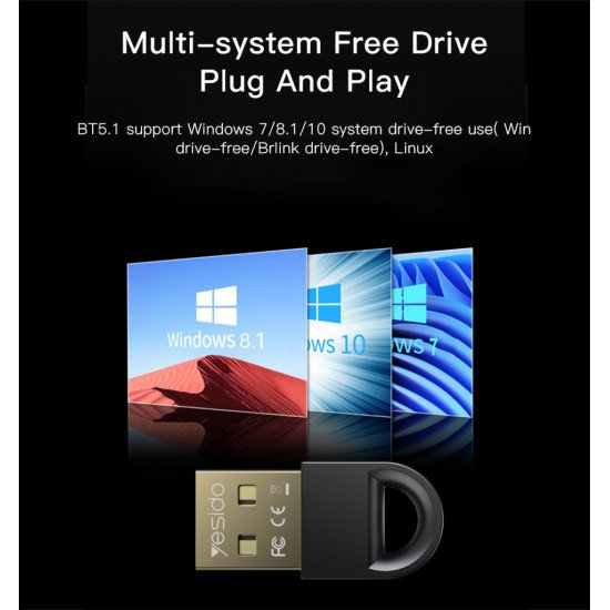 2.4 دونجل محول لاسلكي بلوتوث للهاتف والتلفزيون والكمبيوتر والكمبيوتر المحمول والسيارة Yesido Yau34 2.4 دونجل محول لاسلكي بلوتوث للهاتف والتلفزيون والكمبيوتر والكمبيوتر المحمول والسيارة Yesido Yau34