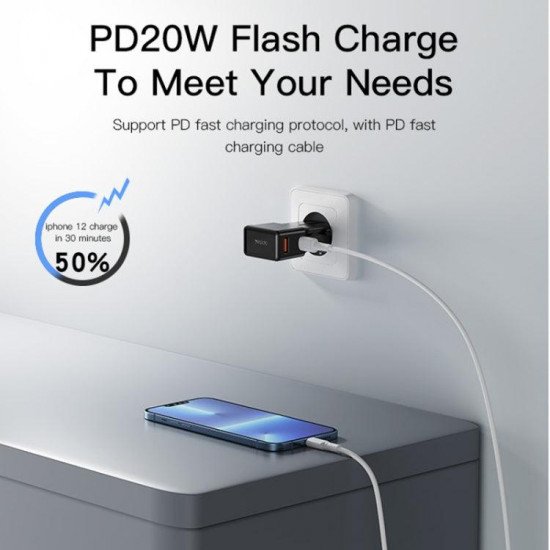  شاحن المسافر 20 واط Yesido MC-17 QC3.0 + PD 20W شاحن السفر العالمي ثنائي المنافذ (أسود)