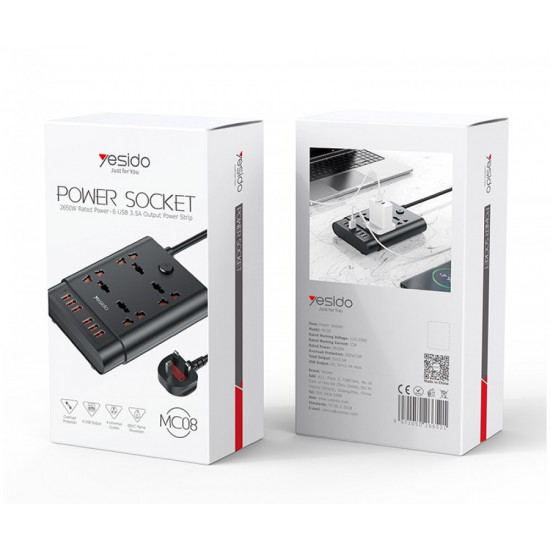 POWER SOCKET - توصيلة ب 6 مخارج شحن من yesido-MC08