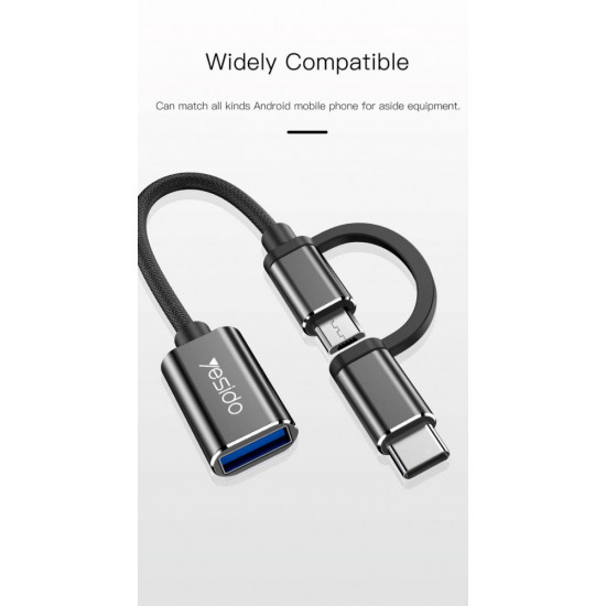 وصلة نقل بيانات يو اس بي 3.0 الى منفذ تايب سي ومايكرو من شركة يسيدو Yesido GS02