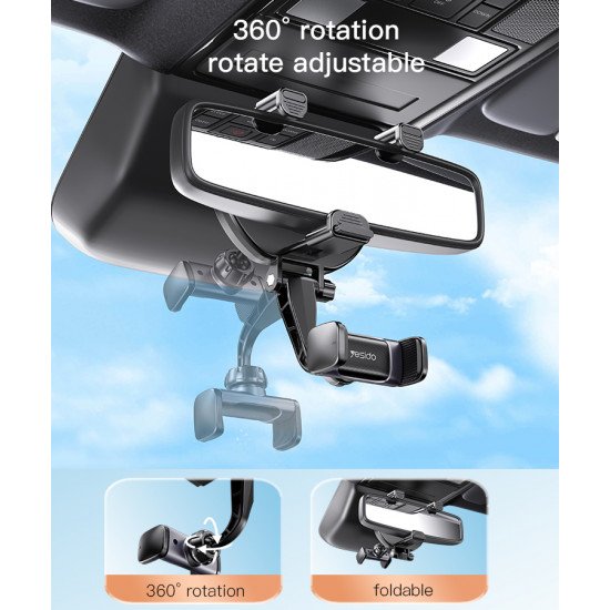 يسيدو ستاند لحمل الهاتف بمرآة السيارة قابل للدوران 360 درجة YESIDO C193
