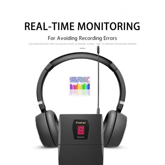 مجموعة نظام ميكروفون  FREELAV احترافي داخل الأذن مزود بـ 16 قناة للمراقبة اللاسلكية UHF مع ميكروفون على شكل طية صدر السترة للهواتف الذكية لأجهزة Android وIOS، وكاميرات DSLR، وNIKON، وCANON، وSONY، وYouTube