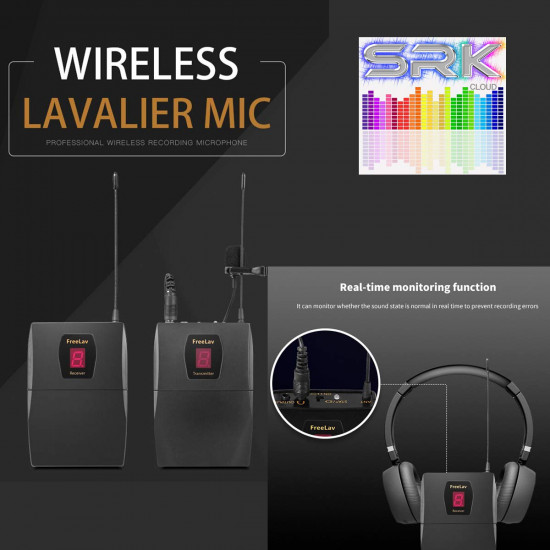 مجموعة نظام ميكروفون  FREELAV احترافي داخل الأذن مزود بـ 16 قناة للمراقبة اللاسلكية UHF مع ميكروفون على شكل طية صدر السترة للهواتف الذكية لأجهزة Android وIOS، وكاميرات DSLR، وNIKON، وCANON، وSONY، وYouTube