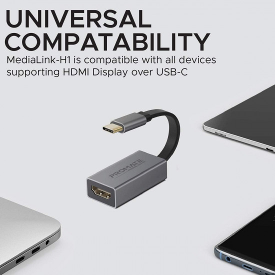 محول من النوع سي HDMI، محول فيديو عالي الدقة 4K 30 هرتز USB-C الى HDMI مع مخرج صوت للاجهزة التي تدعم USB نوع سي، ايباد برو، ماك بوك، ميديا لينك-H1 رمادي من بروميت