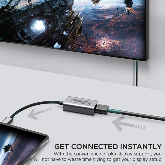 محول من النوع سي HDMI، محول فيديو عالي الدقة 4K 30 هرتز USB-C الى HDMI مع مخرج صوت للاجهزة التي تدعم USB نوع سي، ايباد برو، ماك بوك، ميديا لينك-H1 رمادي من بروميت