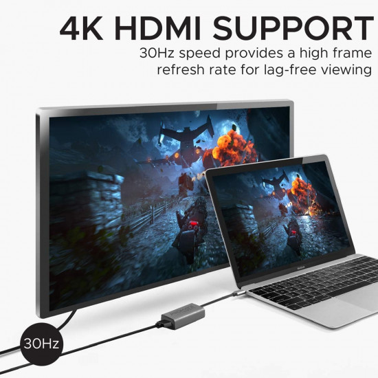 محول من النوع سي HDMI، محول فيديو عالي الدقة 4K 30 هرتز USB-C الى HDMI مع مخرج صوت للاجهزة التي تدعم USB نوع سي، ايباد برو، ماك بوك، ميديا لينك-H1 رمادي من بروميت