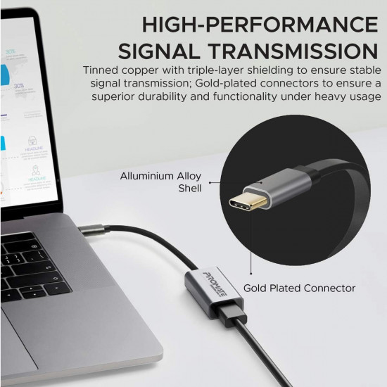محول من النوع سي HDMI، محول فيديو عالي الدقة 4K 30 هرتز USB-C الى HDMI مع مخرج صوت للاجهزة التي تدعم USB نوع سي، ايباد برو، ماك بوك، ميديا لينك-H1 رمادي من بروميت