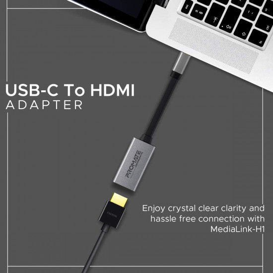 محول من النوع سي HDMI، محول فيديو عالي الدقة 4K 30 هرتز USB-C الى HDMI مع مخرج صوت للاجهزة التي تدعم USB نوع سي، ايباد برو، ماك بوك، ميديا لينك-H1 رمادي من بروميت