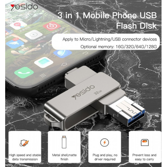 FLASH DRIVE - ذاكرة بيانات 3في 1 (64 جيجابايت) من Yesido -FL11