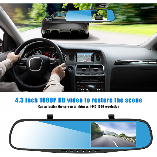  كاميرات داش امامية وخلفية للسيارة، عدسة مزدوجة HD 1080P 4. كاميرا دي في ار لمراة الرؤية الخلفية للسيارة، مقاس 3 انش