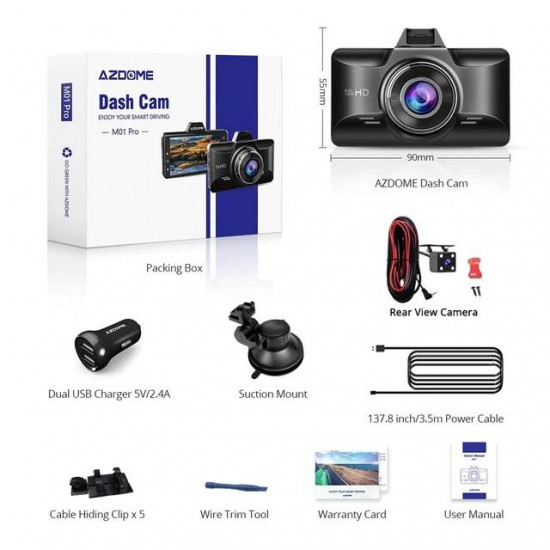 داش كام AZDOME M01 Dual Dash Cam