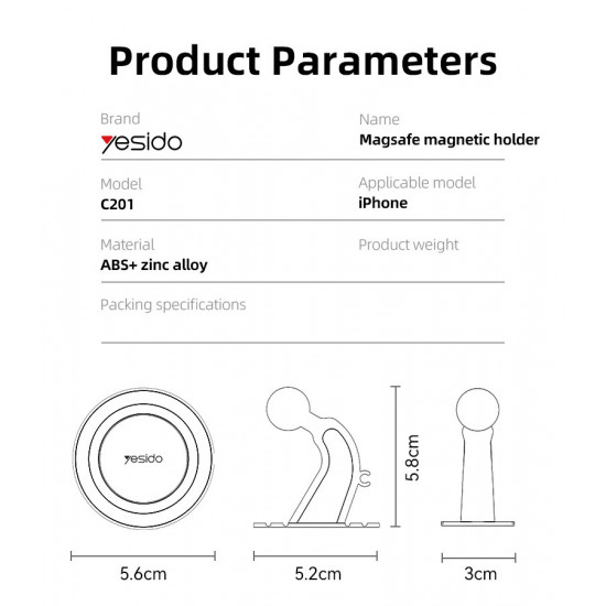 حامل الهاتف المغناطيسي Magsafe C201 ذو الدوران المتعدد الأبعاد 360 مناسب للوحة القيادة